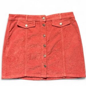 SO Coral Orange Corduroy Button Front Mini Skirt Juniors Size 15